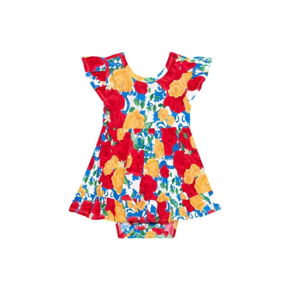 NEW POSH PEANUT baby girls valentina tie back ruffled bodysuit dress in multicol